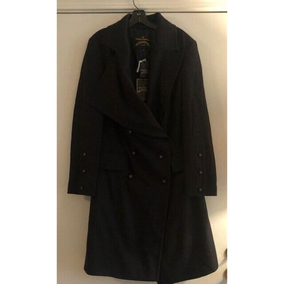 NWT VIVIENNE WESTWOOD SOLD OUT ANGLOMANIA NAVY JABOT MELTON WOOL COAT US 10 - Picture 9 of 13